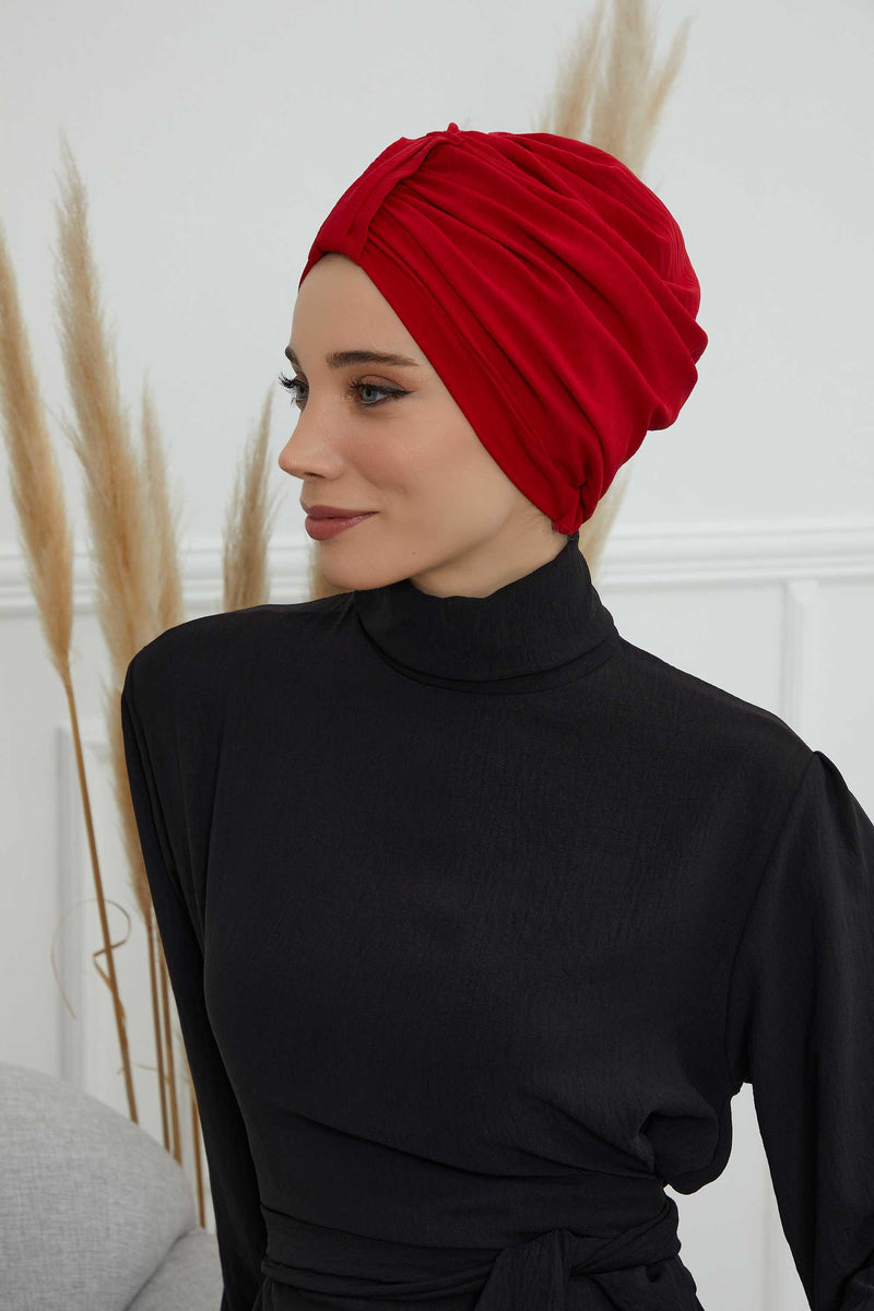 Sun Protective Aerobin Bonnet Cap for Women, Stylish & Flexible Wrinkle-Resistant Instant Turban, Comfortable Chemo Headwear for Women,B-69 Red