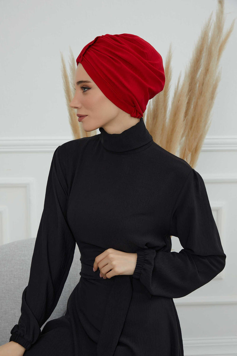 Sun Protective Aerobin Bonnet Cap for Women, Stylish & Flexible Wrinkle-Resistant Instant Turban, Comfortable Chemo Headwear for Women,B-69 Red