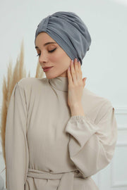 Sun Protective Aerobin Bonnet Cap for Women, Stylish & Flexible Wrinkle-Resistant Instant Turban, Comfortable Chemo Headwear for Women,B-69 Grey