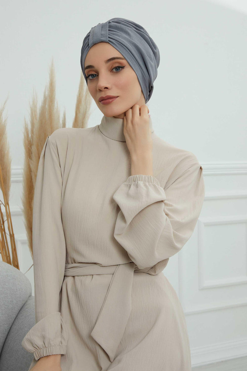 Sun Protective Aerobin Bonnet Cap for Women, Stylish & Flexible Wrinkle-Resistant Instant Turban, Comfortable Chemo Headwear for Women,B-69 Grey