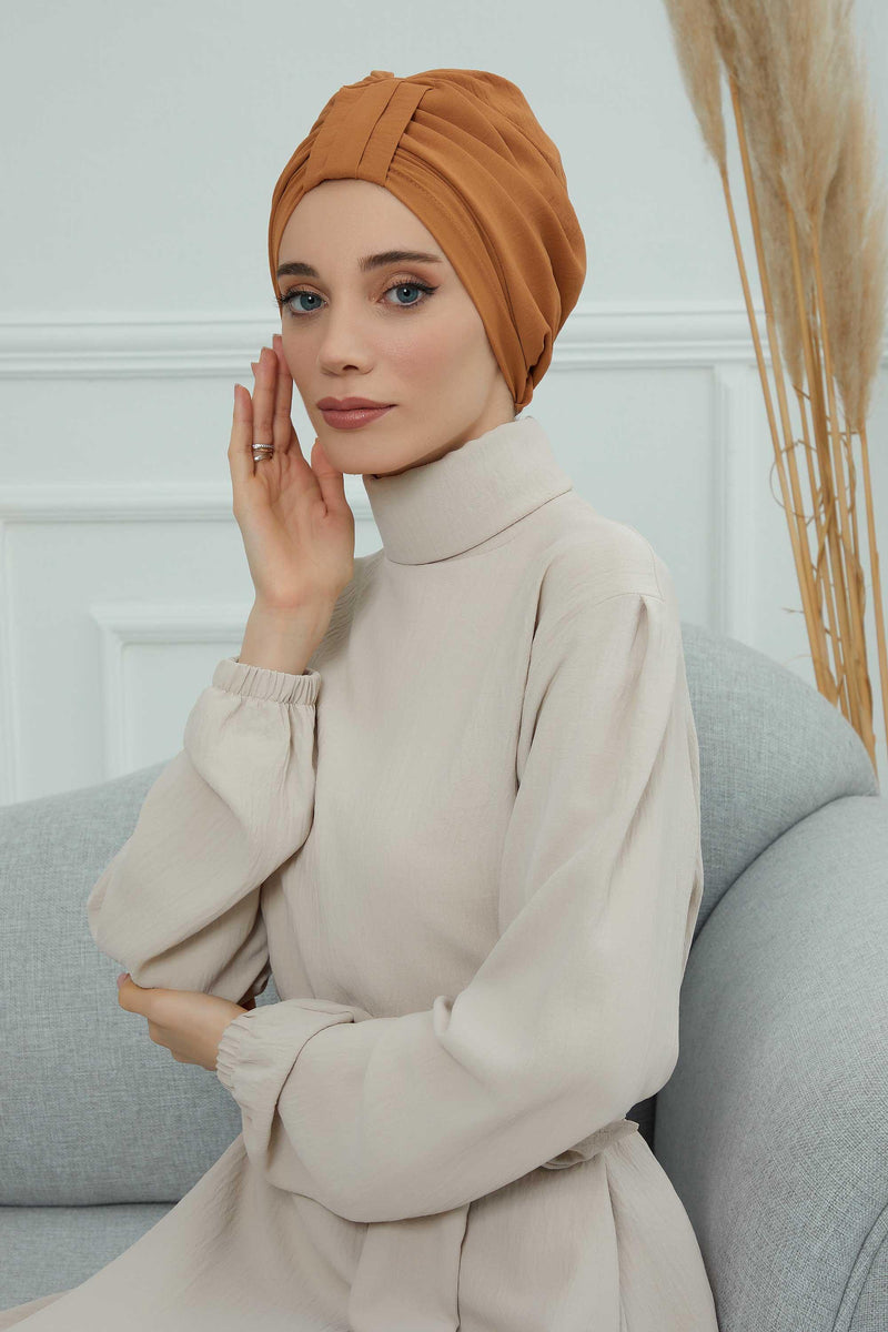 Sun Protective Aerobin Bonnet Cap for Women, Stylish & Flexible Wrinkle-Resistant Instant Turban, Comfortable Chemo Headwear for Women,B-69 Tawny Brown