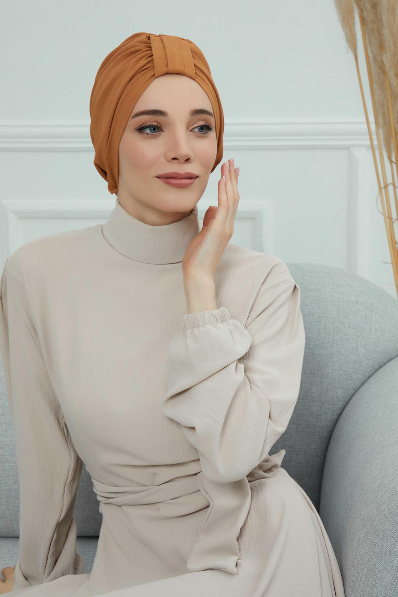 Sun Protective Aerobin Bonnet Cap for Women, Stylish & Flexible Wrinkle-Resistant Instant Turban, Comfortable Chemo Headwear for Women,B-69 Tawny Brown