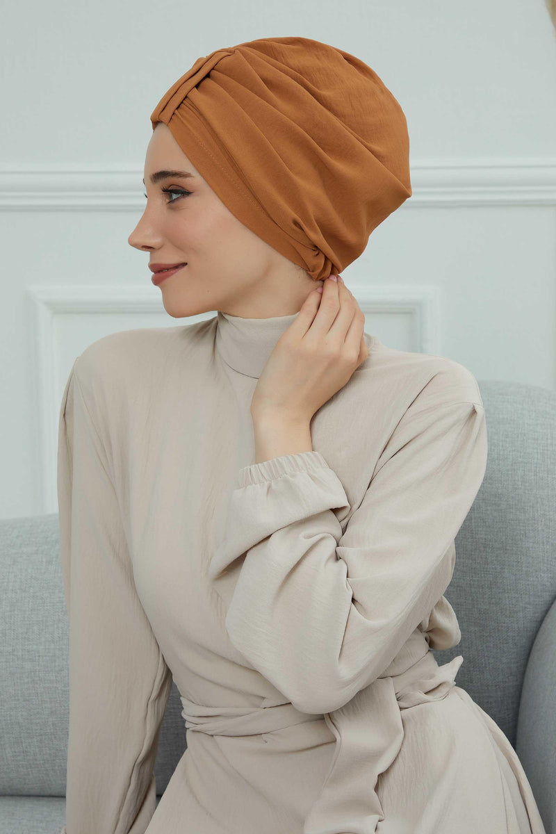 Sun Protective Aerobin Bonnet Cap for Women, Stylish & Flexible Wrinkle-Resistant Instant Turban, Comfortable Chemo Headwear for Women,B-69 Tawny Brown
