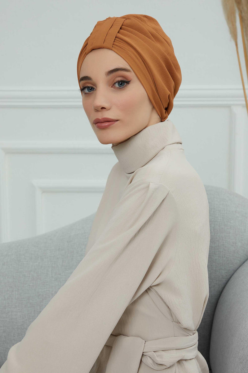 Sun Protective Aerobin Bonnet Cap for Women, Stylish & Flexible Wrinkle-Resistant Instant Turban, Comfortable Chemo Headwear for Women,B-69 Tawny Brown