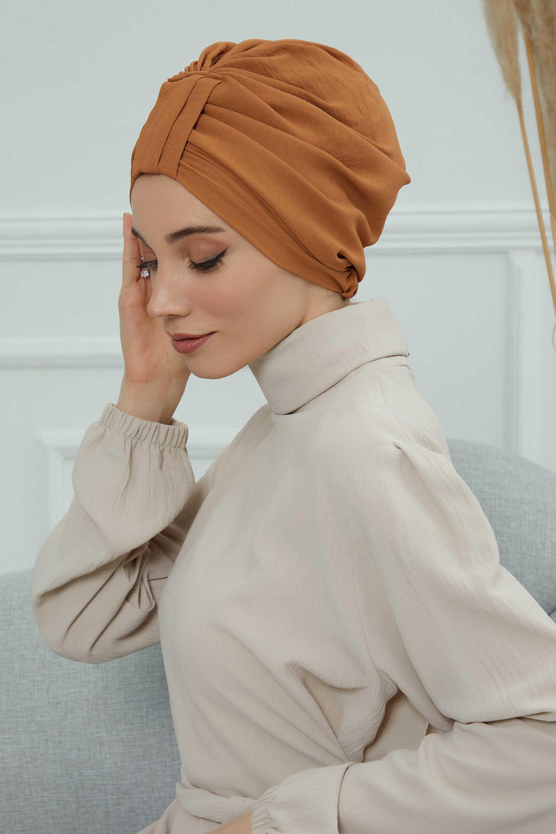 Sun Protective Aerobin Bonnet Cap for Women, Stylish & Flexible Wrinkle-Resistant Instant Turban, Comfortable Chemo Headwear for Women,B-69 Tawny Brown
