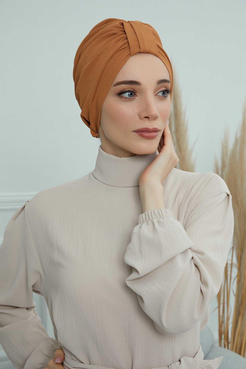 Sun Protective Aerobin Bonnet Cap for Women, Stylish & Flexible Wrinkle-Resistant Instant Turban, Comfortable Chemo Headwear for Women,B-69 Tawny Brown