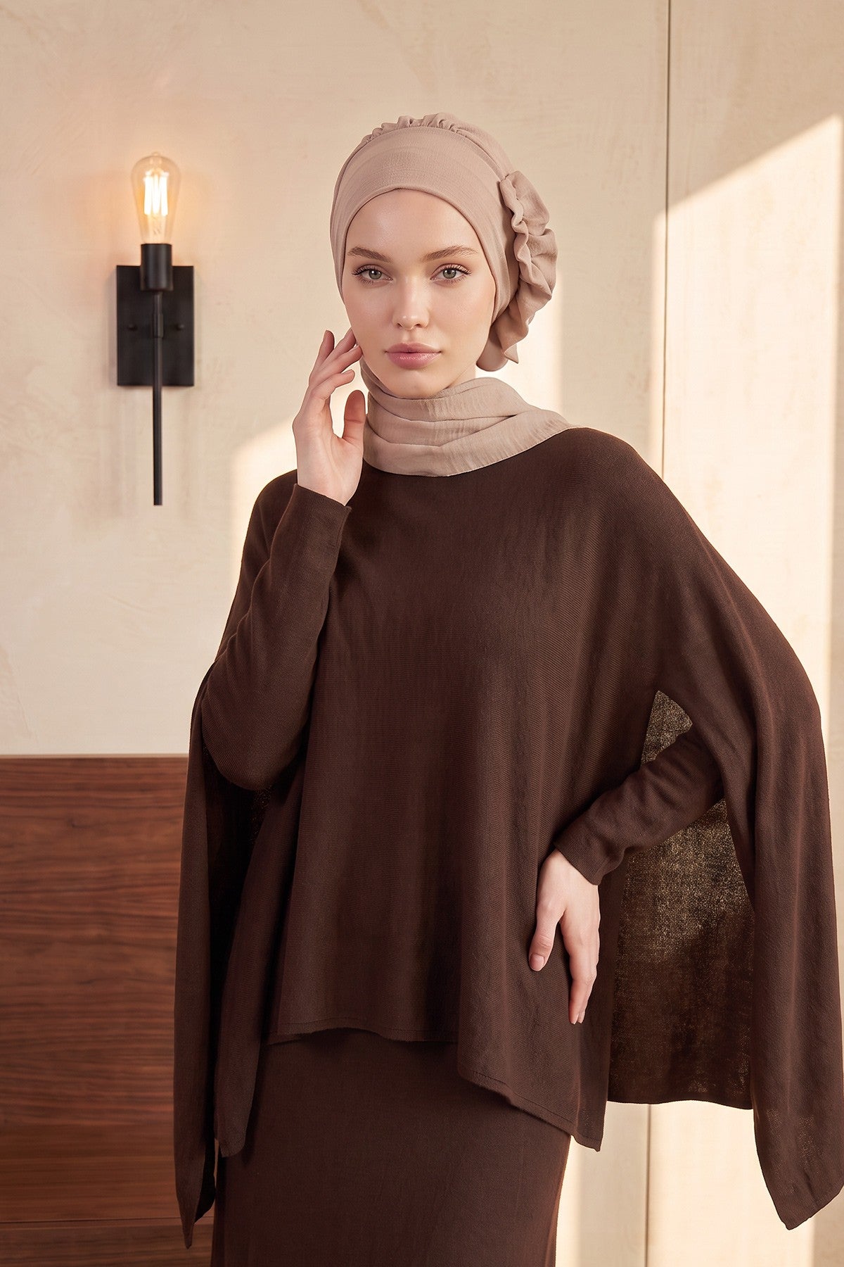 Aerobin Instant Turban Headscarf for Women, High Quality Quick-Tie Muslim Ruffled Turban Cover, Breathable Muslim Turban Gift for Mom,HT-73A Mink