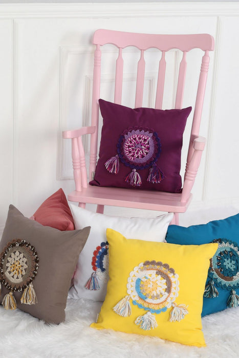 Aisha s Design Boho Decorative Canvas Throw Pillow Cover With Hand Knitted Tassels Traditional Anatolian Wool Handicraft Accesory Cushion Covers,K-118