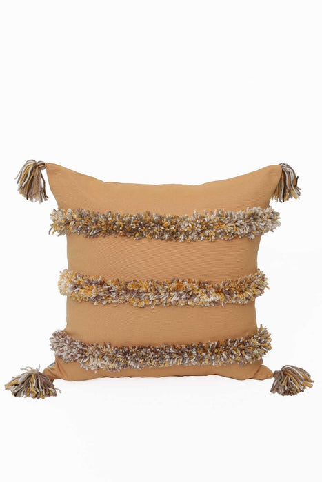 Aisha s Design Boho Decorative Hand-Woven Fringed Canvas Throw Pillow Covers Tufted Pillow Covers, Farmhouse Square Fringed Pillow Cases,K-119