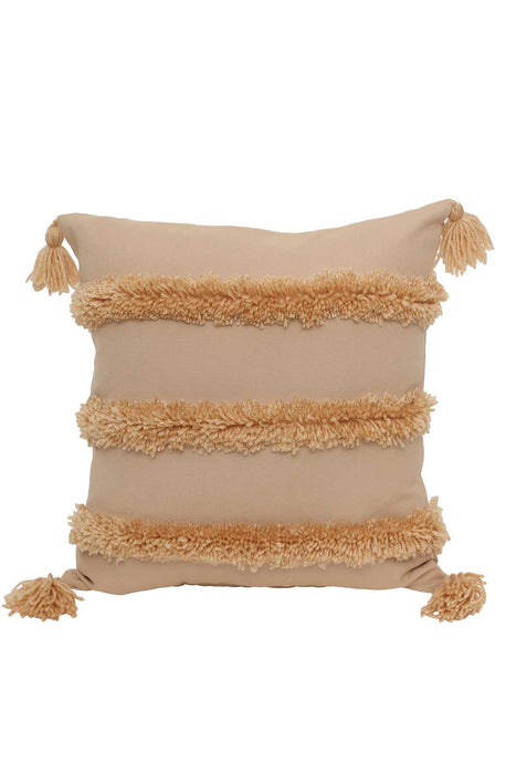 Aisha s Design Boho Decorative Hand-Woven Fringed Canvas Throw Pillow Covers Tufted Pillow Covers, Farmhouse Square Fringed Pillow Cases,K-119