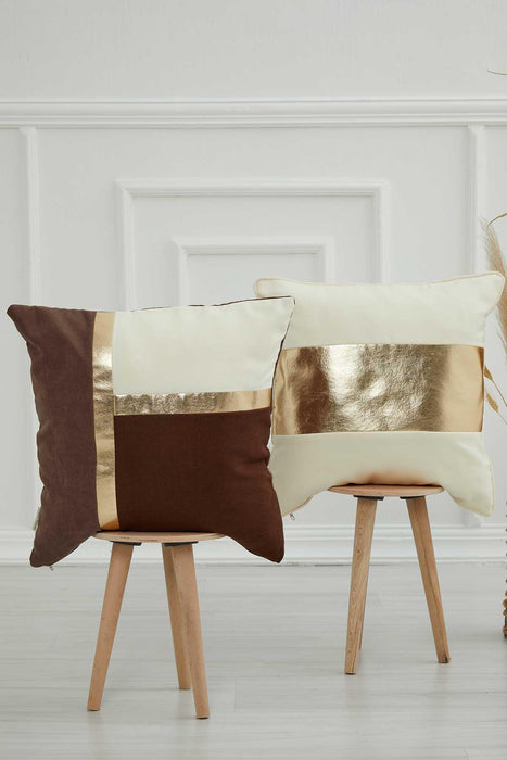 18x18 Throw Pillow Cover with Gold Leather Lane, Shiny Boho Decorative Pillow Cover for Couch, Soft Lumbar Pillow Cover,K-121