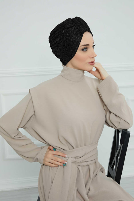 Aisha's Design Instant Turban Head Wraps for Women Glitter Lightweight Hijab Scarf Pretied Chemo Headwear Belted Bonnet Cap Hat,B-68SIM