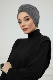 Aisha's Design Instant Turban Head Wraps for Women Glitter Lightweight Hijab Scarf Pretied Chemo Headwear Belted Bonnet Cap Hat,B-68SIM Dark Grey