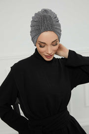 Aisha's Design Instant Turban Head Wraps for Women Glitter Lightweight Hijab Scarf Pretied Chemo Headwear Belted Bonnet Cap Hat,B-68SIM Dark Grey