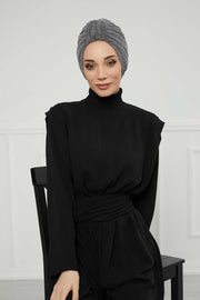 Aisha's Design Instant Turban Head Wraps for Women Glitter Lightweight Hijab Scarf Pretied Chemo Headwear Belted Bonnet Cap Hat,B-68SIM Dark Grey