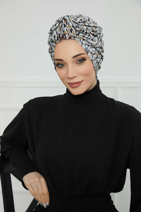 Aisha's Design Instant Turban Head Wraps for Women Sequined Hijab Scarf Ready to Wear Pretied Chemo Headwear Belted Bonnet Cap Hat,B-68B