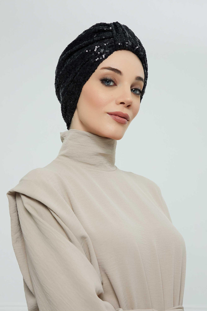 عمامة فورية أنيقة بحزام للنساء، غطاء رأس عمامة لامع مصنوع يدويًا، قبعة عصرية لامعة، قبعة بونيه كيميائية مطرزة، B-68P