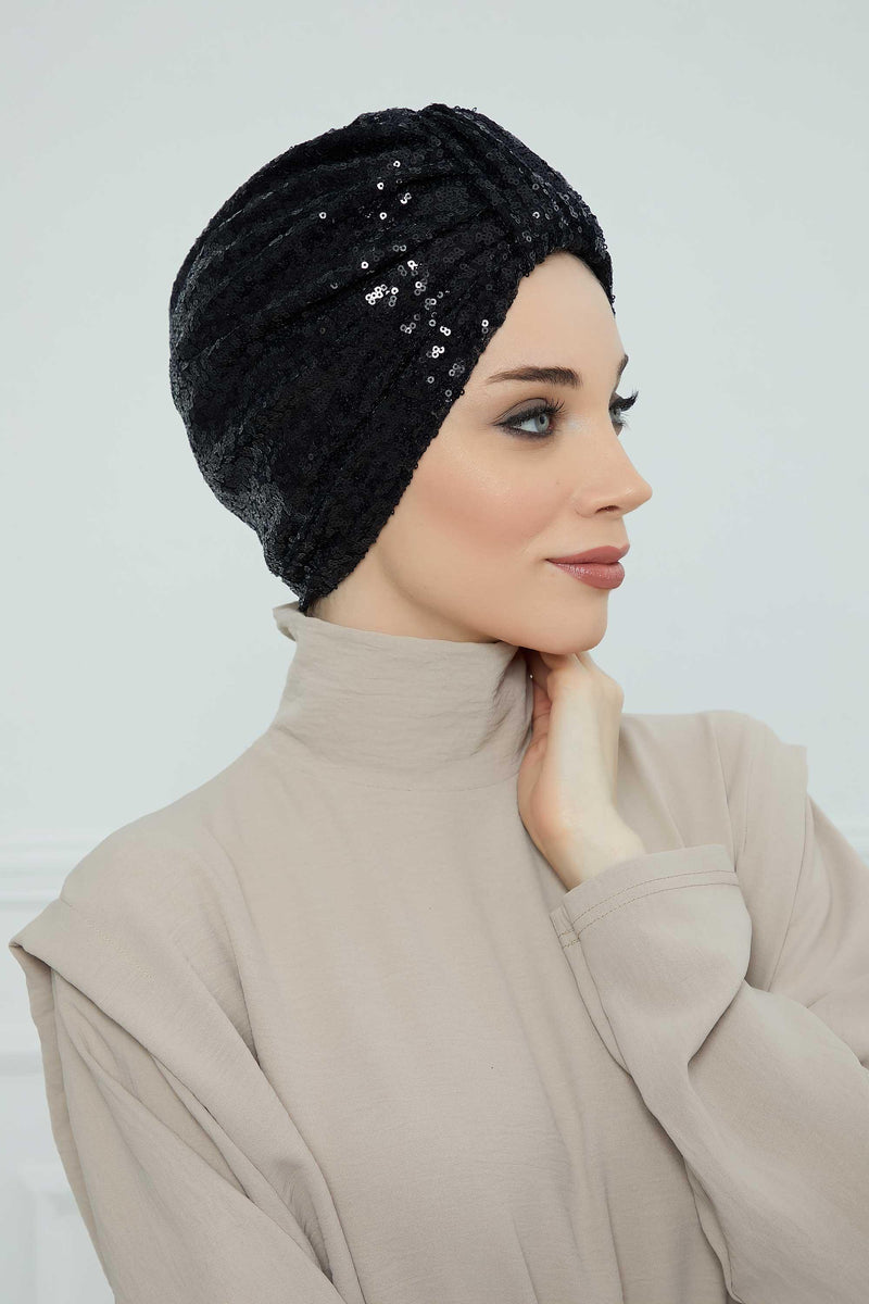 عمامة فورية أنيقة بحزام للنساء، غطاء رأس عمامة لامع مصنوع يدويًا، قبعة عصرية لامعة، قبعة بونيه كيميائية مطرزة، B-68P