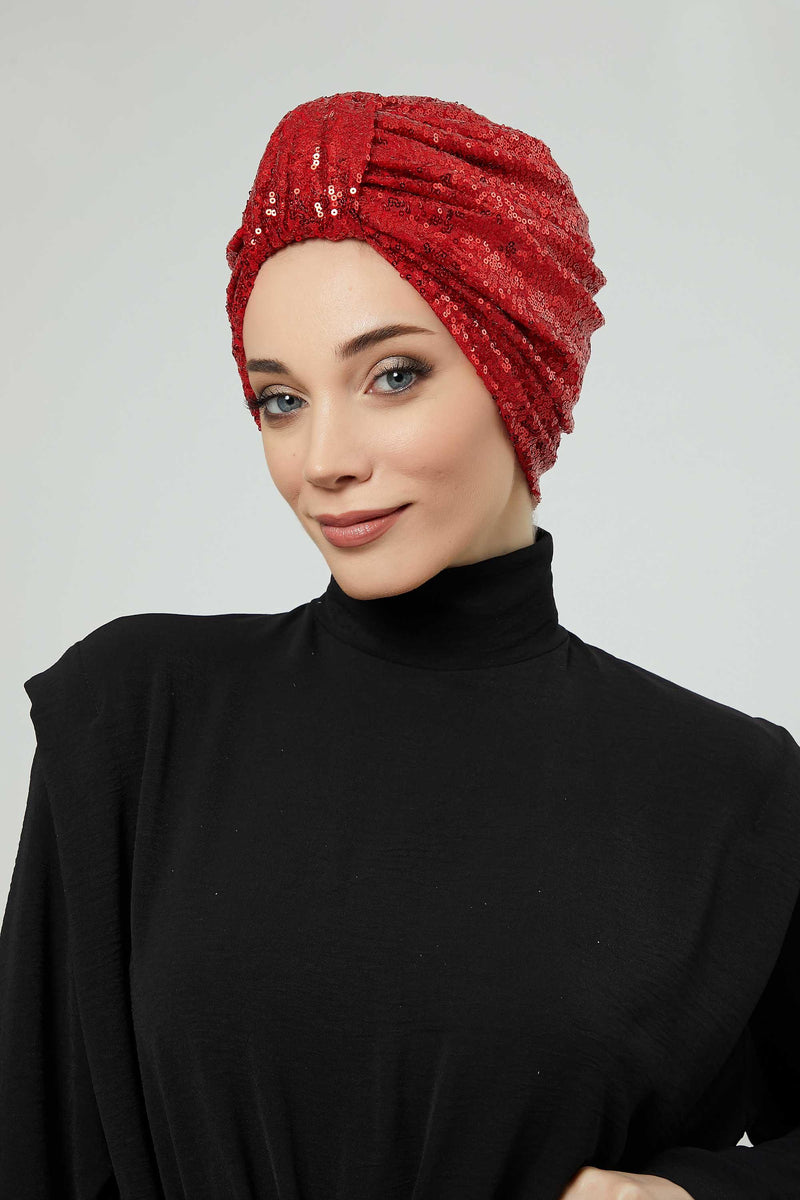 عمامة فورية أنيقة بحزام للنساء، غطاء رأس عمامة لامع مصنوع يدويًا، قبعة عصرية لامعة، قبعة بونيه كيميائية مطرزة، B-68P