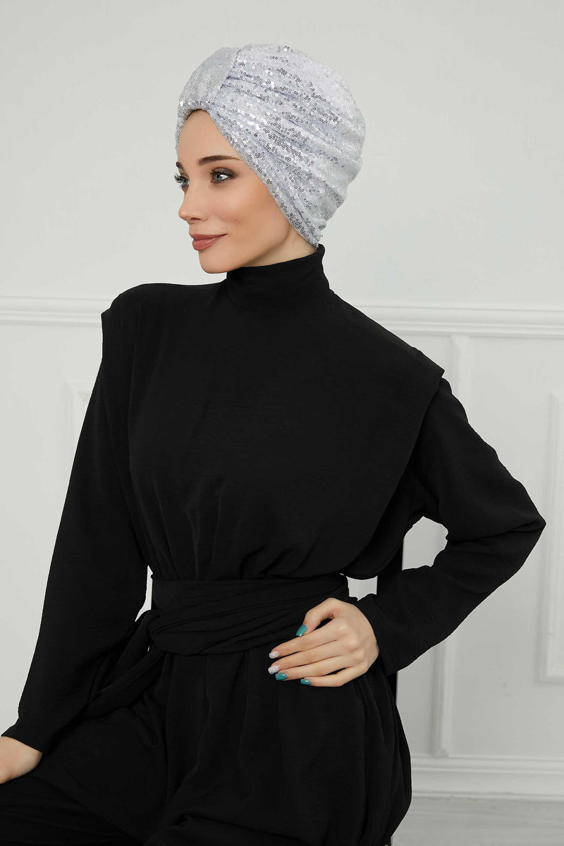 عمامة فورية أنيقة بحزام للنساء، غطاء رأس عمامة لامع مصنوع يدويًا، قبعة عصرية لامعة، قبعة بونيه كيميائية مطرزة، B-68P