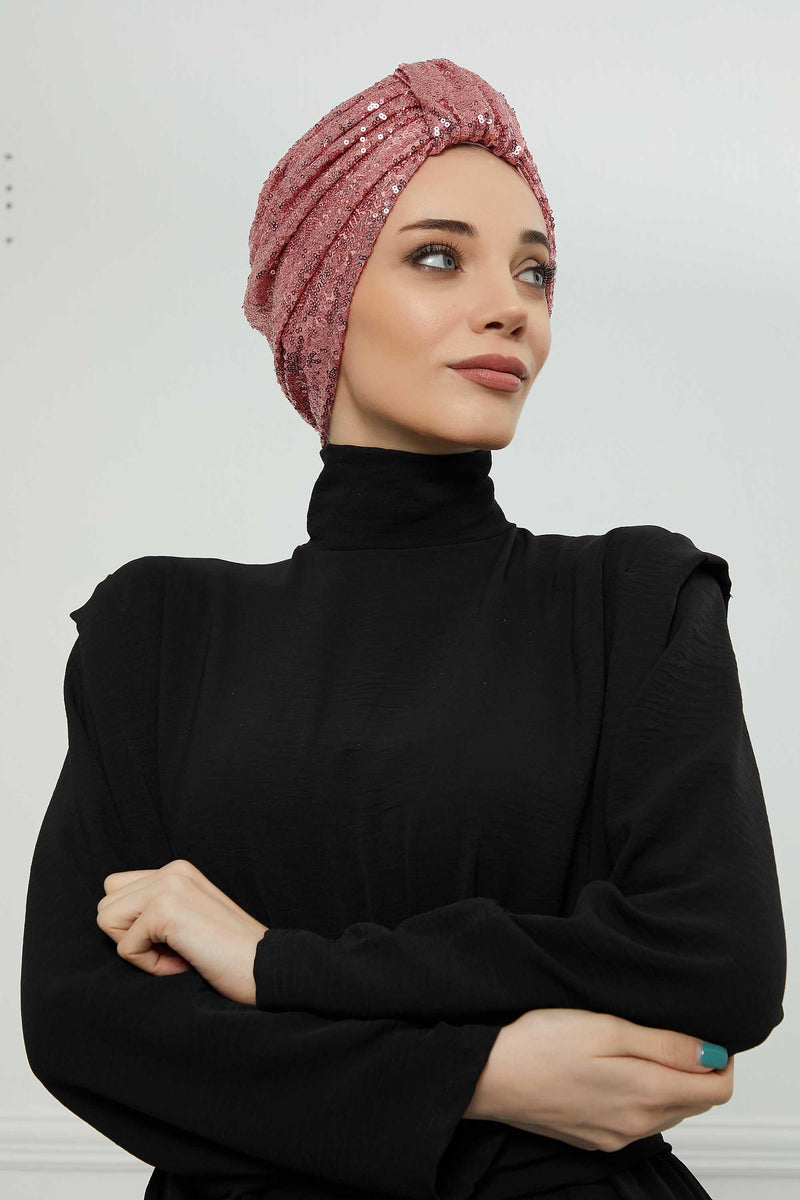 عمامة فورية أنيقة بحزام للنساء، غطاء رأس عمامة لامع مصنوع يدويًا، قبعة عصرية لامعة، قبعة بونيه كيميائية مطرزة، B-68P