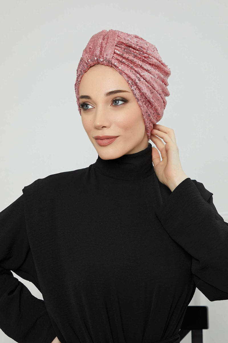 Belted Elegance Instant Turban for Women, Sparkling Handmade Pre