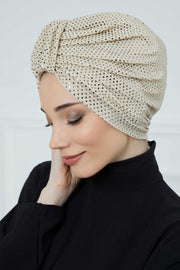 Incredibly Designed Top-Belted Instant Turban for Women, Handmade Sequined Pre-Tied Turban Hijab, Sparkling Turban for a Modern Look,B-68PUL Gold