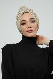 Incredibly Designed Top-Belted Instant Turban for Women, Handmade Sequined Pre-Tied Turban Hijab, Sparkling Turban for a Modern Look,B-68PUL Gold