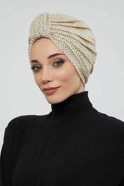 Incredibly Designed Top-Belted Instant Turban for Women, Handmade Sequined Pre-Tied Turban Hijab, Sparkling Turban for a Modern Look,B-68PUL Gold