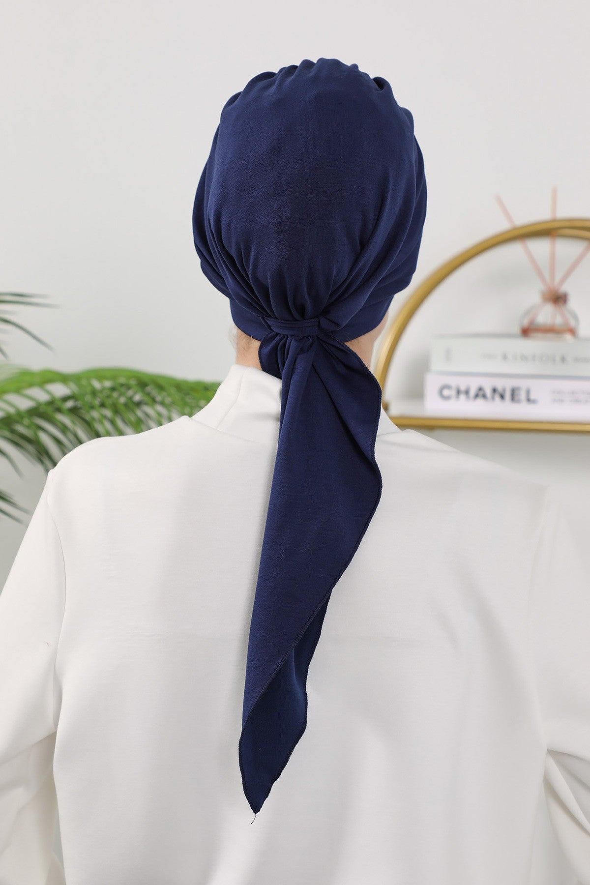 All Seasons Instant Turban Headscarf for Women, Stretchy Double Face Fabric Hijab Cap, Ready to Wear One Size Modest Headwrap,B-49O Navy Blue