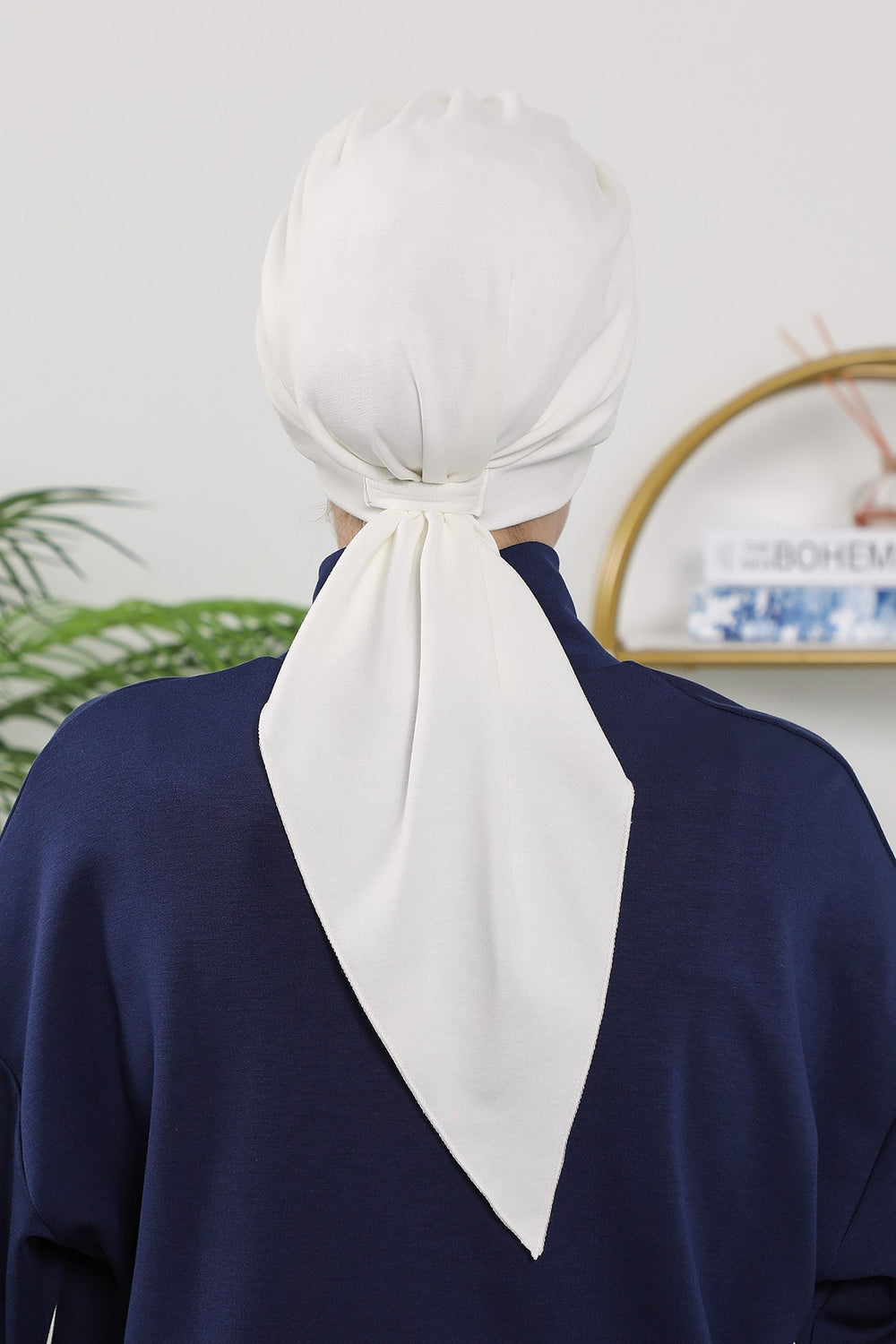All Seasons Instant Turban Headscarf for Women, Stretchy Double Face Fabric Hijab Cap, Ready to Wear One Size Modest Headwrap,B-49O Ecru