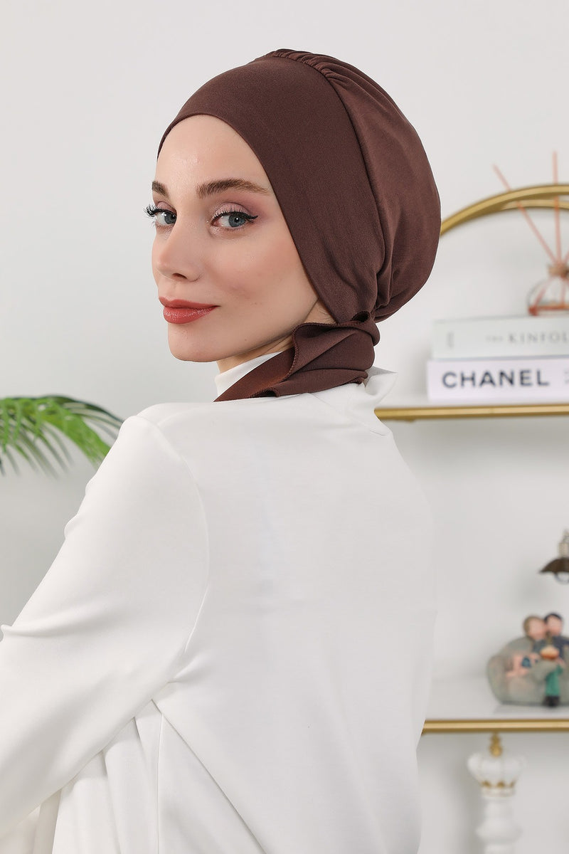 All Seasons Instant Turban Headscarf for Women, Stretchy Double Face Fabric Hijab Cap, Ready to Wear One Size Modest Headwrap,B-49O