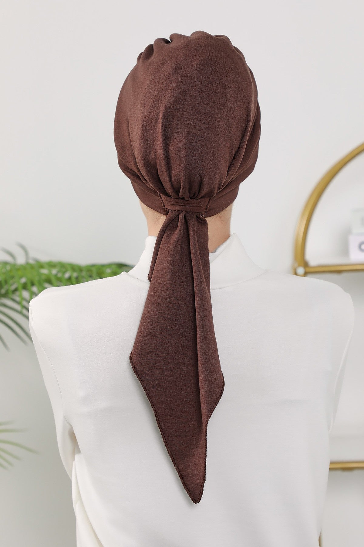 All Seasons Instant Turban Headscarf for Women, Stretchy Double Face Fabric Hijab Cap, Ready to Wear One Size Modest Headwrap,B-49O Brown