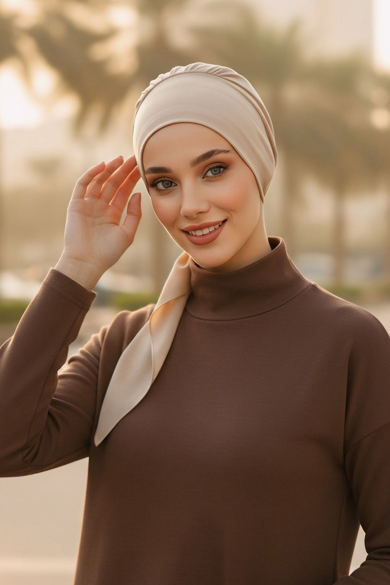 All Seasons Instant Turban Headscarf for Women, Stretchy Double Face Fabric Hijab Cap, Ready to Wear One Size Modest Headwrap,B-49O