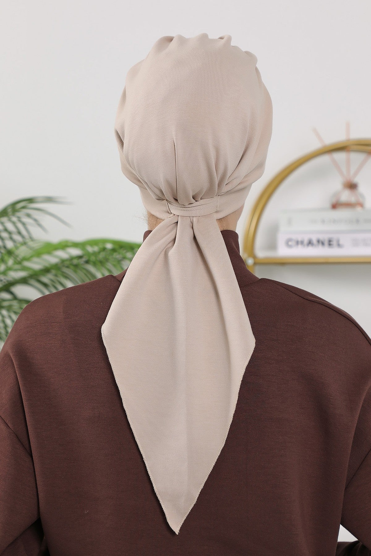All Seasons Instant Turban Headscarf for Women, Stretchy Double Face Fabric Hijab Cap, Ready to Wear One Size Modest Headwrap,B-49O Beige