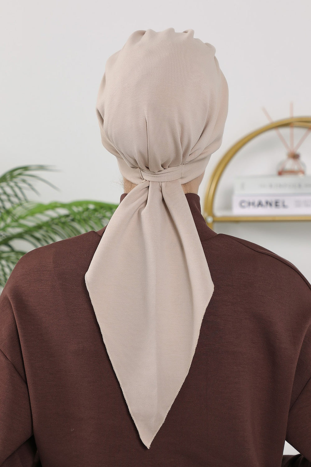 All Seasons Instant Turban Headscarf for Women, Stretchy Double Face Fabric Hijab Cap, Ready to Wear One Size Modest Headwrap,B-49O Beige