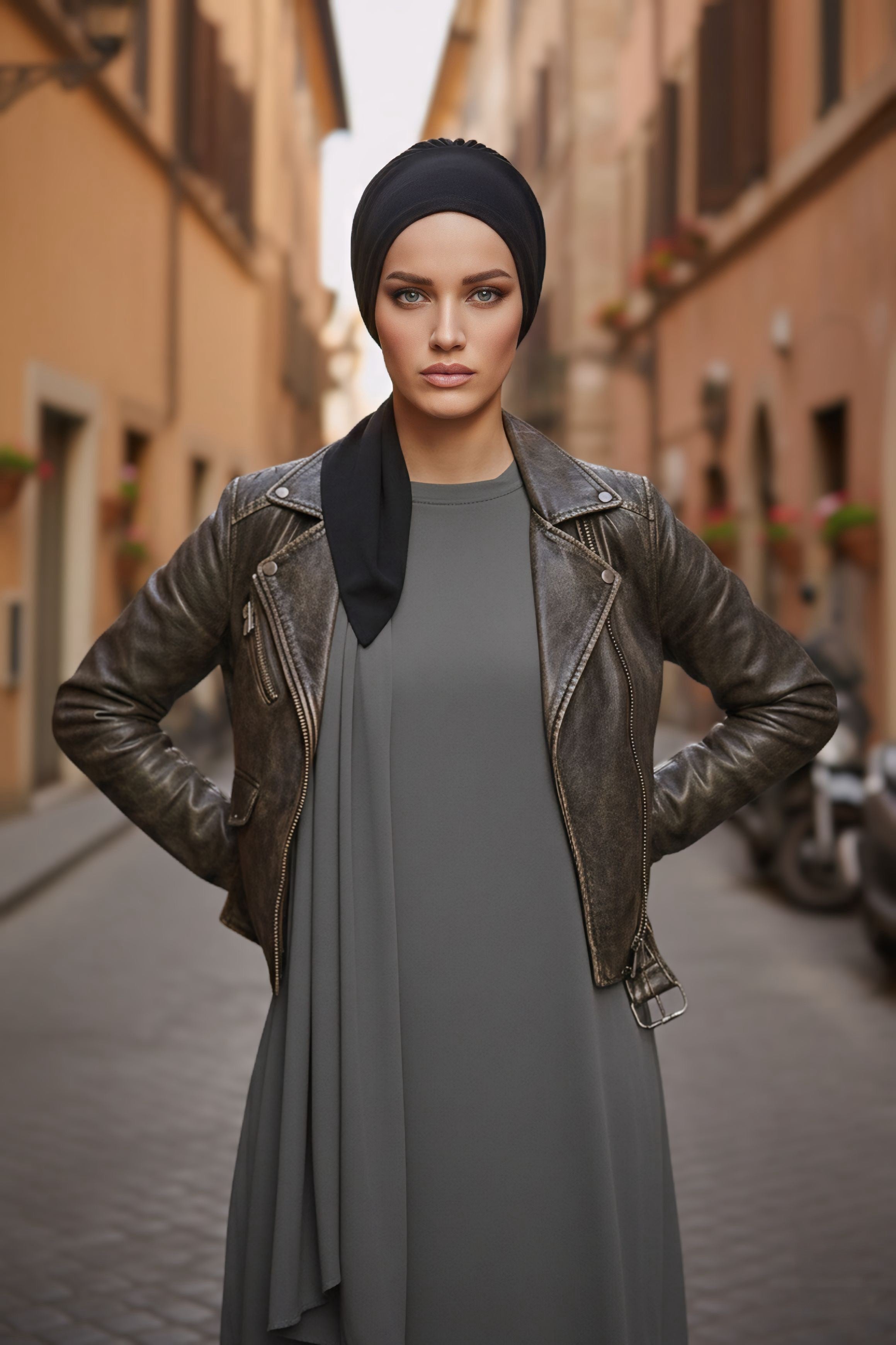 All Seasons Instant Turban Headscarf for Women, Stretchy Double Face Fabric Hijab Cap, Ready to Wear One Size Modest Headwrap,B-49O Black