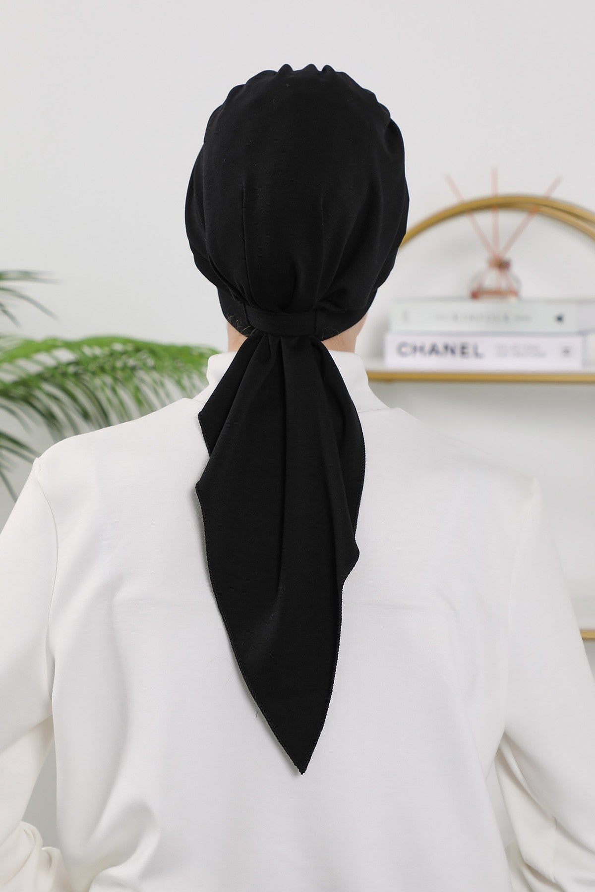 All Seasons Instant Turban Headscarf for Women, Stretchy Double Face Fabric Hijab Cap, Ready to Wear One Size Modest Headwrap,B-49O Black