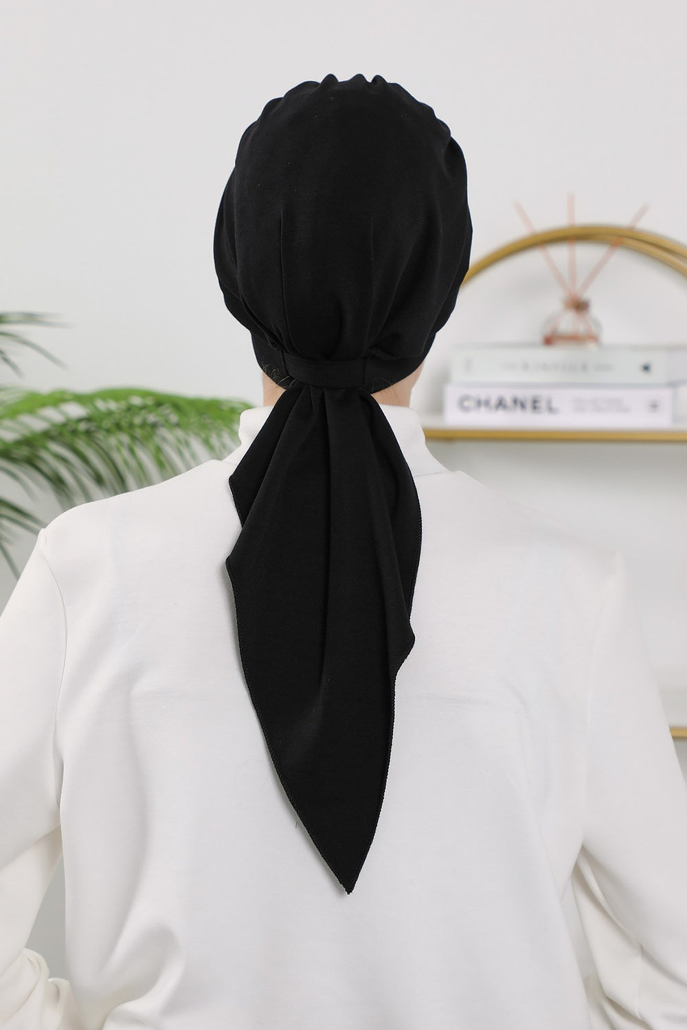 All Seasons Instant Turban Headscarf for Women, Stretchy Double Face Fabric Hijab Cap, Ready to Wear One Size Modest Headwrap,B-49O Black