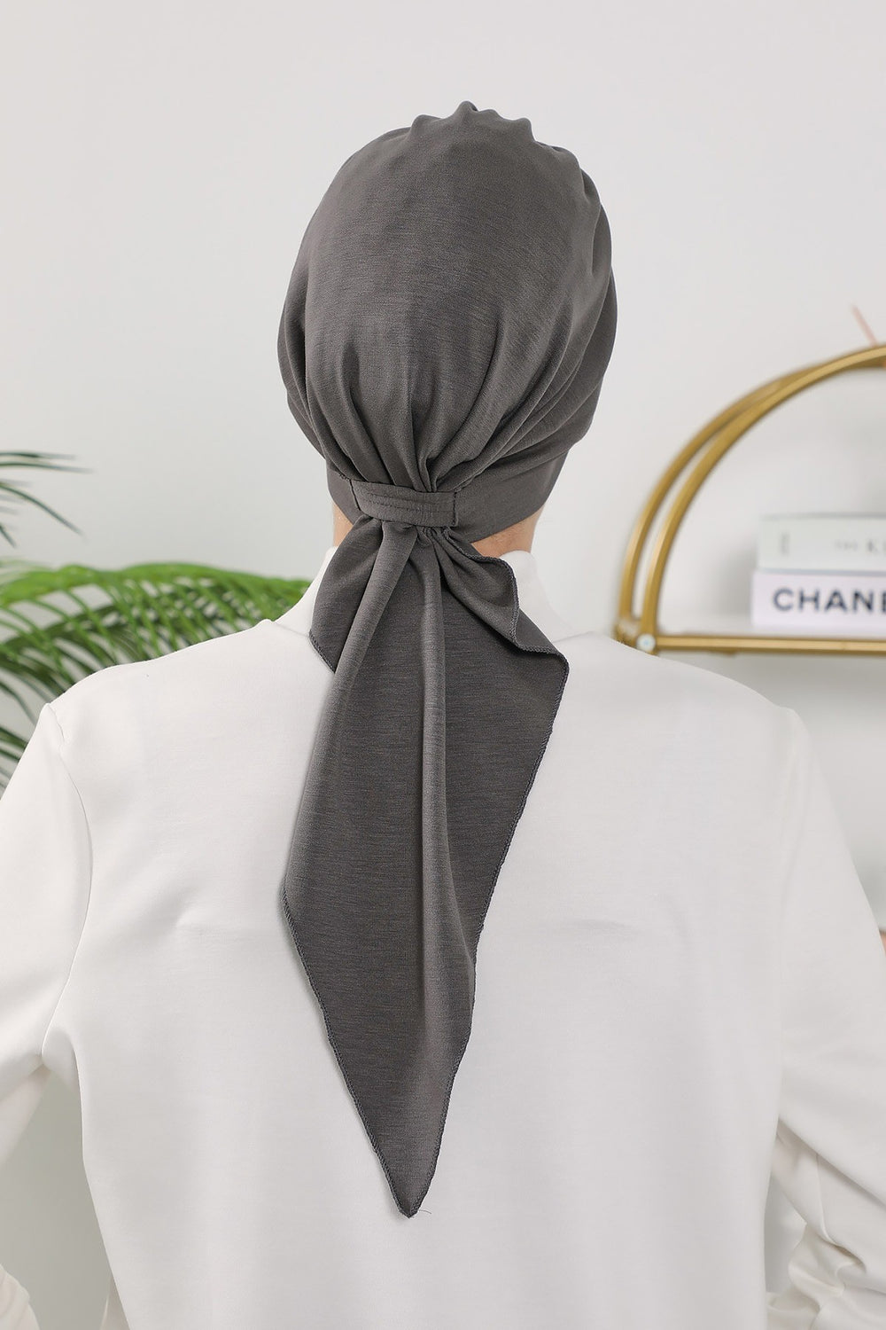 All Seasons Instant Turban Headscarf for Women, Stretchy Double Face Fabric Hijab Cap, Ready to Wear One Size Modest Headwrap,B-49O Anthracite