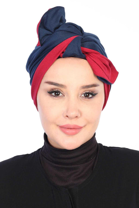 Bicolored Cotton Instant Turban Hijab for Women, Fashionable Women Head Cover for Stylish Look, Comfortable and Fancy Chemo Headwear,B-46
