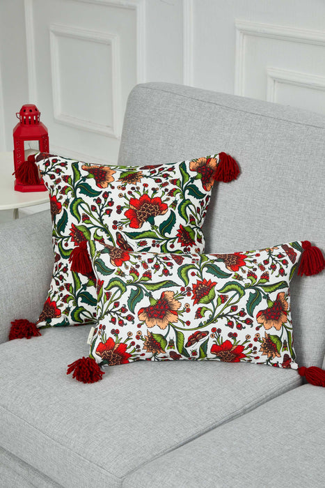 Bohemian Floral Tassel Pillow Cover, Vibrant Botanical Flowers Printed Pillow Cover, Decorative Throw Cushion Case for Cozy Home Decor,K-360