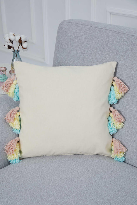 Handicraft Canvas Throw Pillow Cover with Knitted Tassels, 18x18 Inches Cushion Cover for Modern Living Rooms, Stylish Pillow Cover,K-288