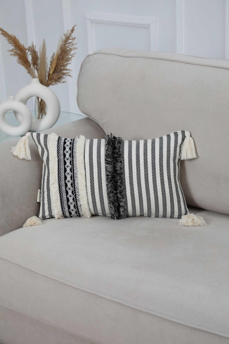 Boho Rectangle Throw Pillow Cover with Tassels on Each Edges, 20x12 Inches Decorative Cushion Cover for Elegant Home Decorations,K-246
