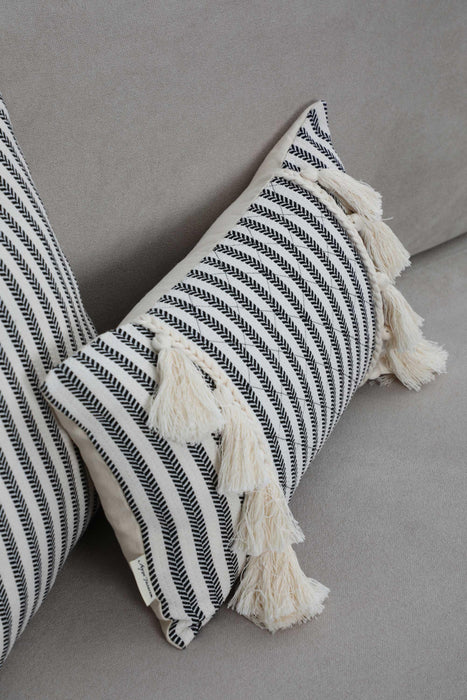 Boho Decorative Cotton Throw Pillow Covers with Tassels 30 x 50 cm (12 x 20 inch) Cushion Covers Farmhouse Pillow Covers for Couch, Sofa or Bed,K-247