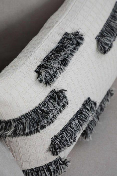 غطاء وسادة مزخرف بأهداب باللونين الأسود والأبيض، غطاء وسادة قطني بوهيمي مقاس 20 × 12 بتصميم عصري، K-250