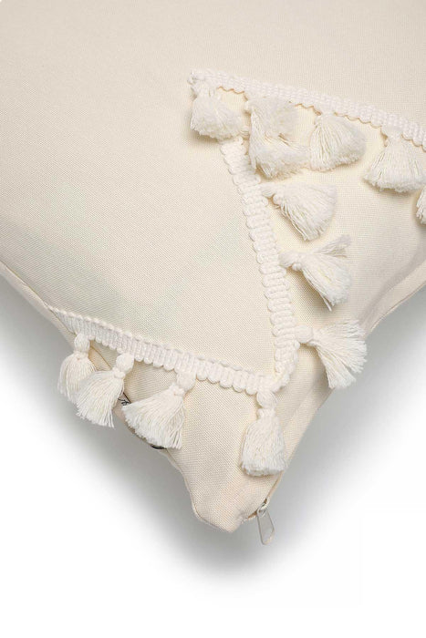 Boho Decorative Duck Fabric Throw Pillow Cover with Handmade Tassels 45 x 45 cm (18 x 18 inch) Handicraft Traverse Design Square Cushion Cover K-201,K-201