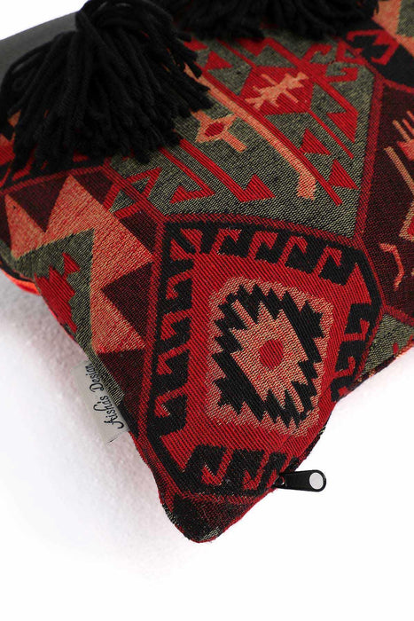 Boho Decorative Fringed 1st Quality Faux Leather Pillow Cover with Tassels 30 x 50 cm (12 x 20 inch),K-207
