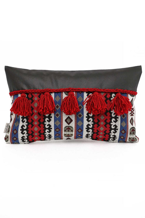 Boho Decorative Fringed 1st Quality Faux Leather Pillow Cover with Tassels 30 x 50 cm (12 x 20 inch),K-207
