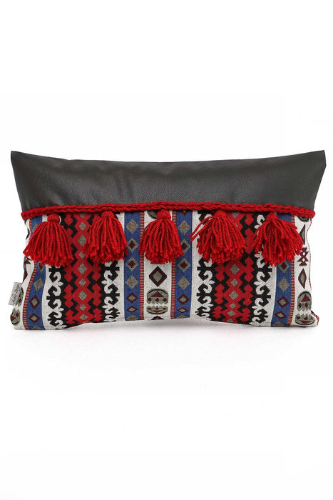 Boho Decorative Fringed 1st Quality Faux Leather Pillow Cover with Tassels 30 x 50 cm (12 x 20 inch),K-207